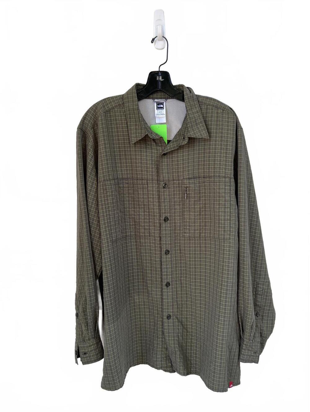 The North Face Men's XL Olive Plaid Long Sleeve Button-Down Shirt